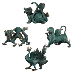 《四神兽》青龙白虎朱雀玄武摆件四大神兽全铜彩中式一套工艺礼品