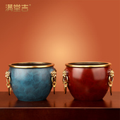 纯黄铜米缸聚宝盆摆件招财聚财客厅办公室生财存钱罐 故宫铜缸