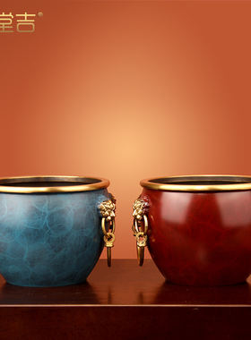 《故宫铜缸》纯黄铜米缸聚宝盆摆件招财聚财客厅办公室生财存钱罐