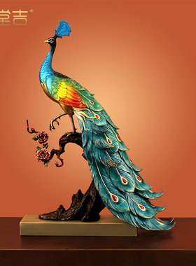 《富贵荣华》全铜孔雀摆件新中式客厅玄关酒柜装饰品新家乔迁礼物