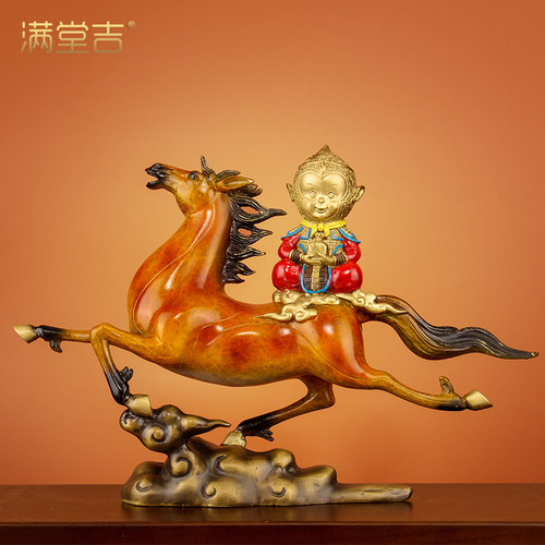 马上封侯纯铜彩绘马摆件摆设礼品