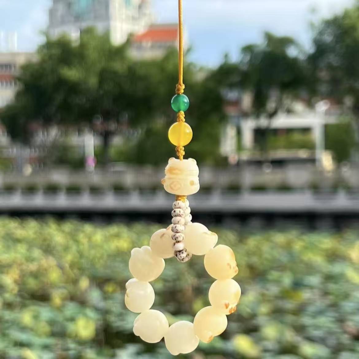 厦门南普陀已过香 菩提炭烧招财猫爪手机挂件清雅淡心车载挂饰