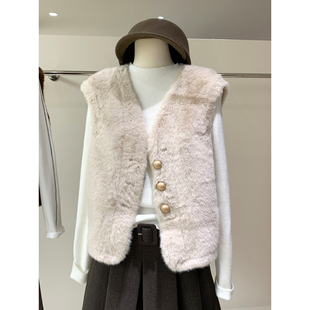 名媛小香风环保皮草马甲外套皮毛一体冬季 保暖舒适精致贵气上衣女