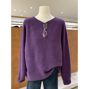无缝一体工艺简约风圆领毛衣秋冬新款蓬松绵软慵懒保暖羊毛针织衫