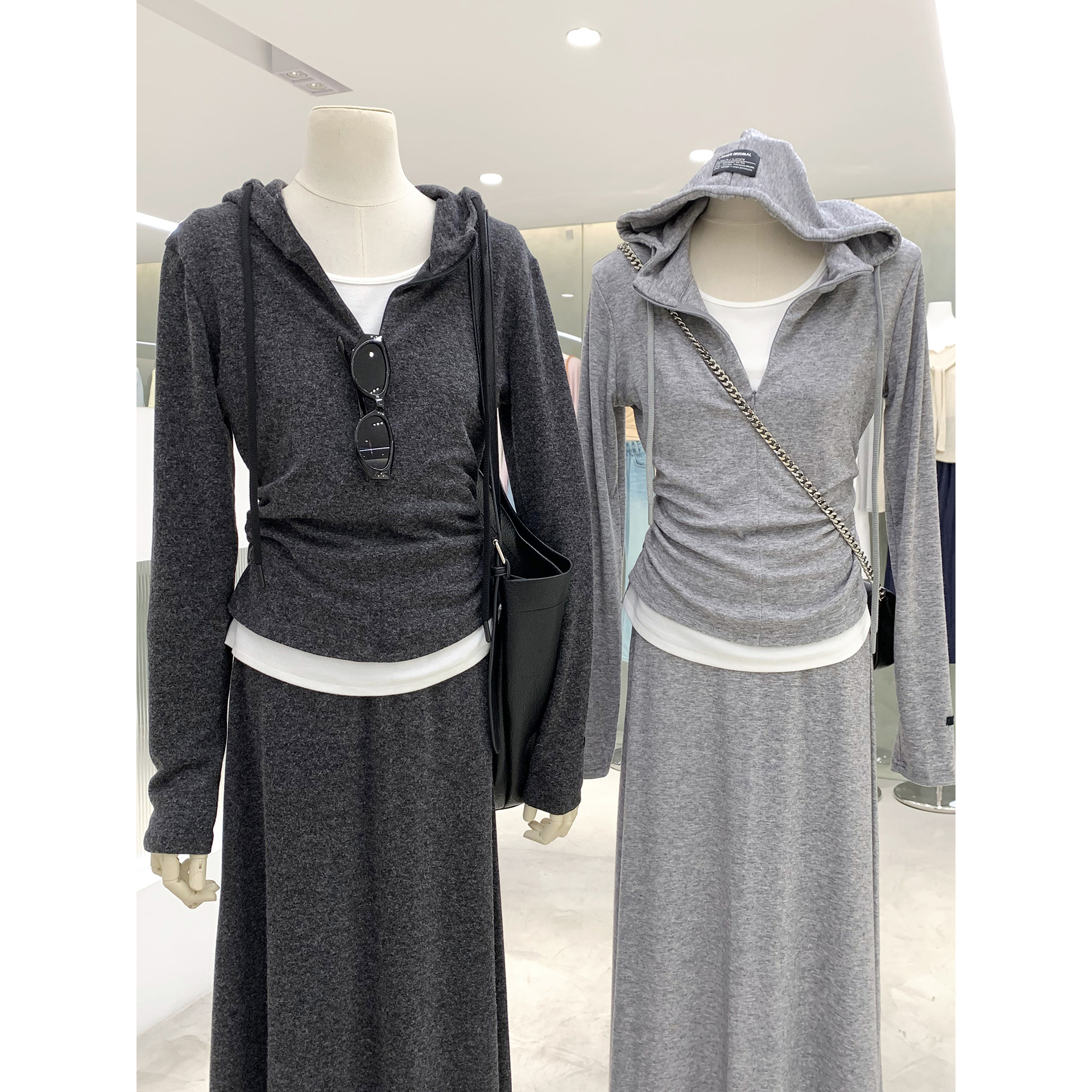 韩版半开拉链假两件设计感连帽衫