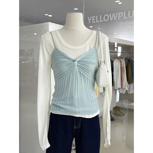 轻盈软糯薄料圆领针织衫 纯欲漂亮针织吊带叠穿两件套上衣女 内搭