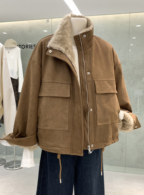 高级感仿真毛两面穿麂皮绒短外套2025秋冬新款厚实保暖拉链开衫女