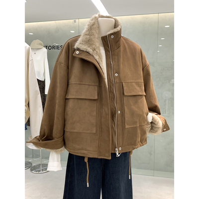 高级感仿真毛两面穿麂皮绒短外套