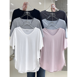 纯色基础百搭上衣 T恤2026春夏新款 柔软透气冰爽棉宽松版 型V领短袖