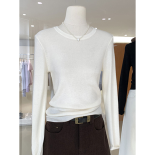 极简风纯色圆领套头长袖针织衫女2025秋冬新款柔软舒适百搭打底衫