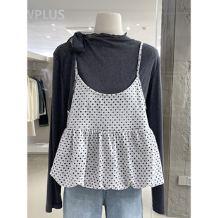 甜美少女感波点花苞吊带+绑带针织打底衫早春韩系叠穿两件套上衣