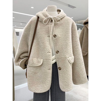 暖暖入冬宽松连帽羊羔绒外套女