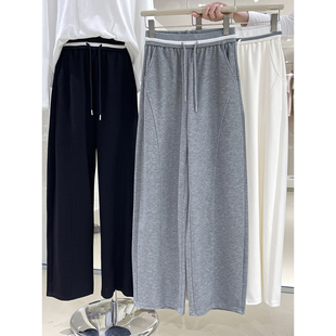 柔软垂顺透气通勤长裤 早春运动风撞色松紧腰口宽松休闲裤 2026新款