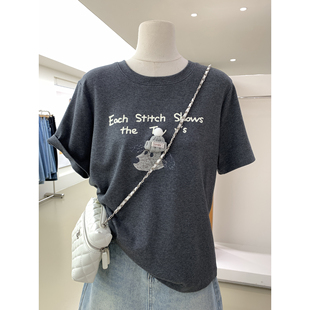 软萌治愈系戴帽小狗印花短袖 舒适透气韩系百搭上衣 T恤女春夏新款