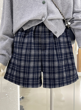 清仓捡漏不TUI不换！格纹磨毛呢子阔腿短裤休闲百搭A字靴裤Q261