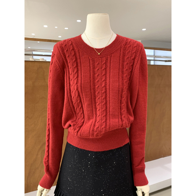 韩系简约风麻花绞花毛衣针织衫女