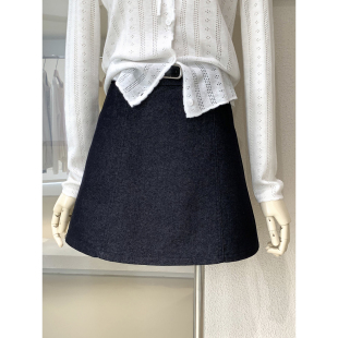 甜酷百搭牛仔蓝A字半身裙2026春季 高级感显瘦显白牛仔短裙配腰带