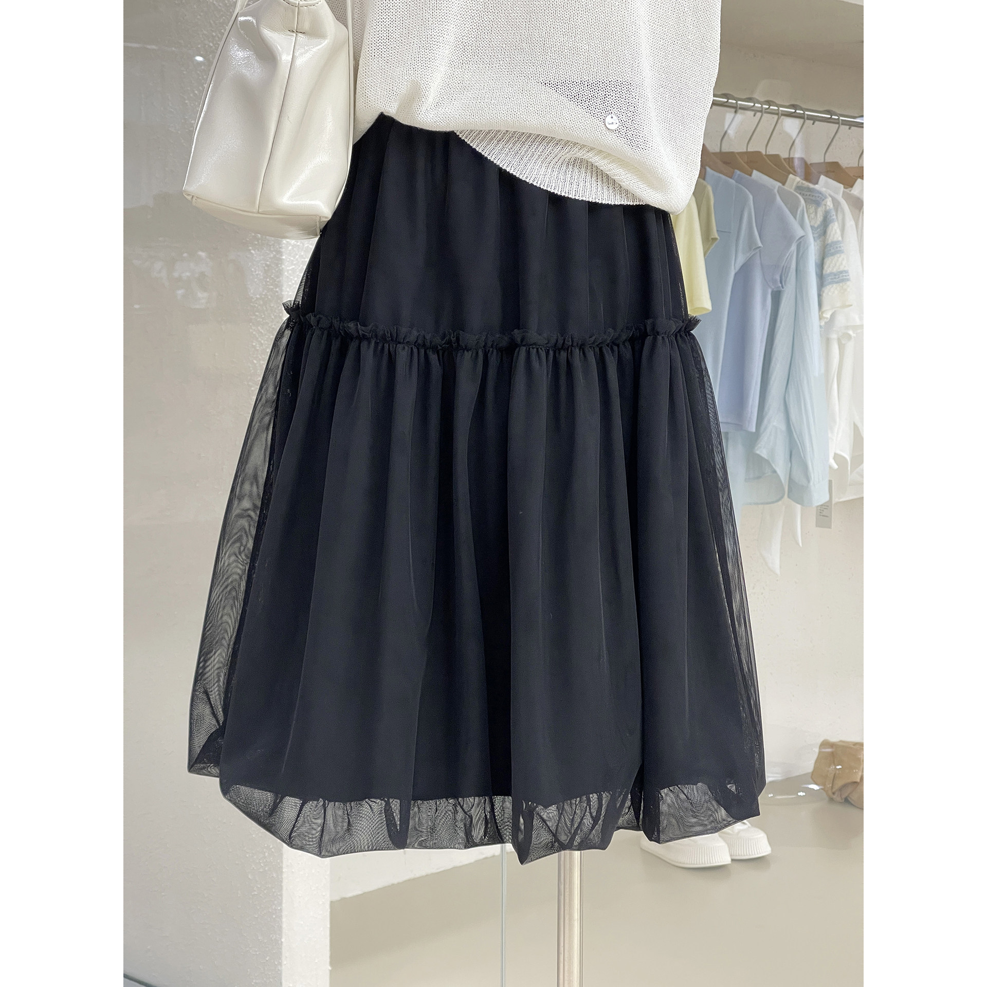 甜美风网纱拼接蓬松A字小个子半身裙2026夏季新款遮胯藏肉中裙女