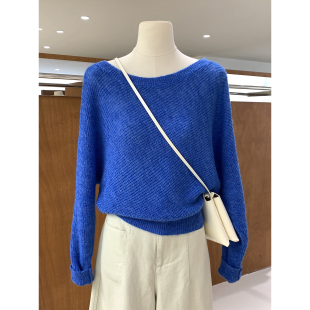 针织衫 女人衫 2026春季 蝙蝠袖 上衣 新款 慵懒韩系温柔不规则斜肩长袖