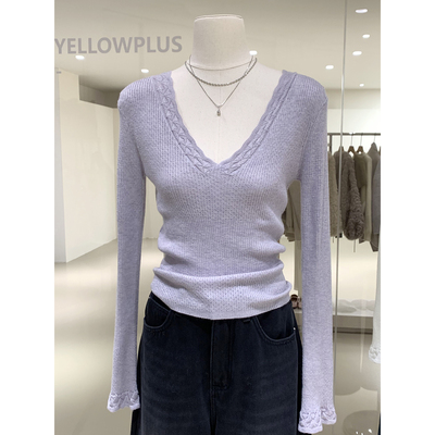 漂亮轻熟钩花V领针织衫女装
