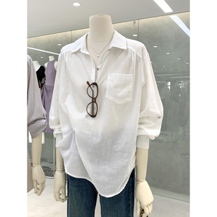 气质得体高级显瘦衬衫 韩系通勤氛围感半开领长袖 衬衣2026早春新款