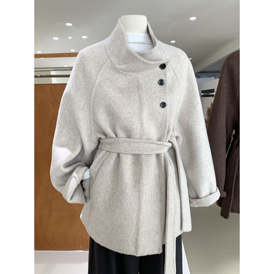 超显气质立领侧排扣羊绒大衣外套