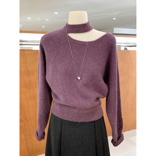 狠加分的小心机挂脖露肩毛衣针织衫秋冬新款小众时髦博主感上衣女