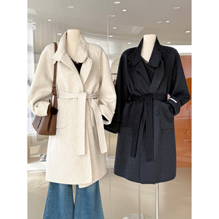 经典温暖韩系中长版双面羊绒大衣2025巨好看的深冬毛呢外套配系带