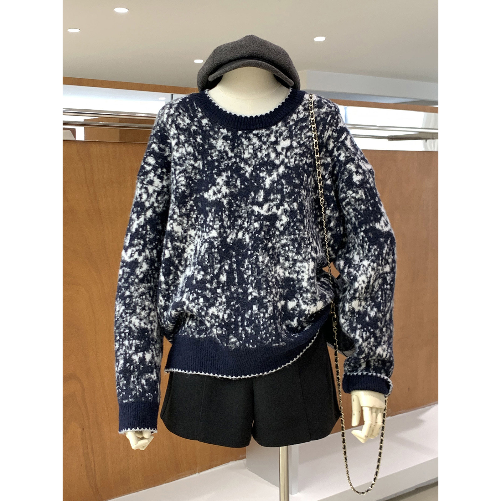 复古文艺水墨晕染圆领毛衣针织衫秋冬氛围感穿搭宽松慵懒风上衣女,女装/女士精品,毛针织衫,淘宝优惠券,粉丝福利购,淘宝优惠卷