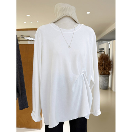 秋冬基础款纯色圆领宽松长袖T恤