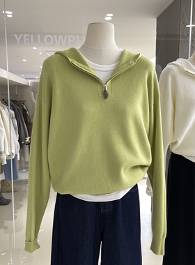 韩系氛围感百搭半拉链毛衣针织衫秋冬新款柔软抗起球安迪绒连帽衫