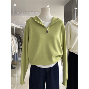 韩系氛围感百搭半拉链毛衣针织衫秋冬新款柔软抗起球安迪绒连帽衫