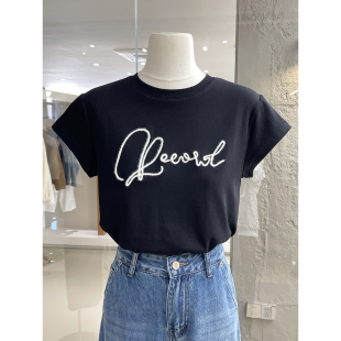 百搭上衣 日常舒适修身 简约字母毛绒刺绣圆领短袖 T恤2026春夏新款