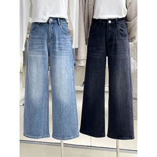 新春氛围小马刺绣口袋经典高腰直筒牛仔裤2026四面弹小个子九分裤