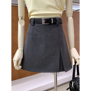 通勤纯色开衩西装 韩版 半身裙2026早春新A字短裙配腰带 款 力荐经典