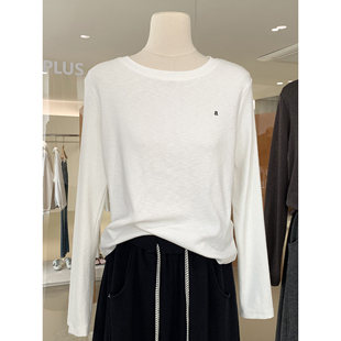 日常舒适好穿简约字母刺绣圆领长袖 T恤休闲百搭显瘦上衣
