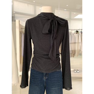 仙仙的打底衫~温柔气质蝴蝶结飘带设计感长袖T恤收腰显瘦保暖上衣