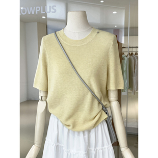 韩系温柔风圆领套头针织短袖春夏款2026新款女装亲肤透气百搭上衣