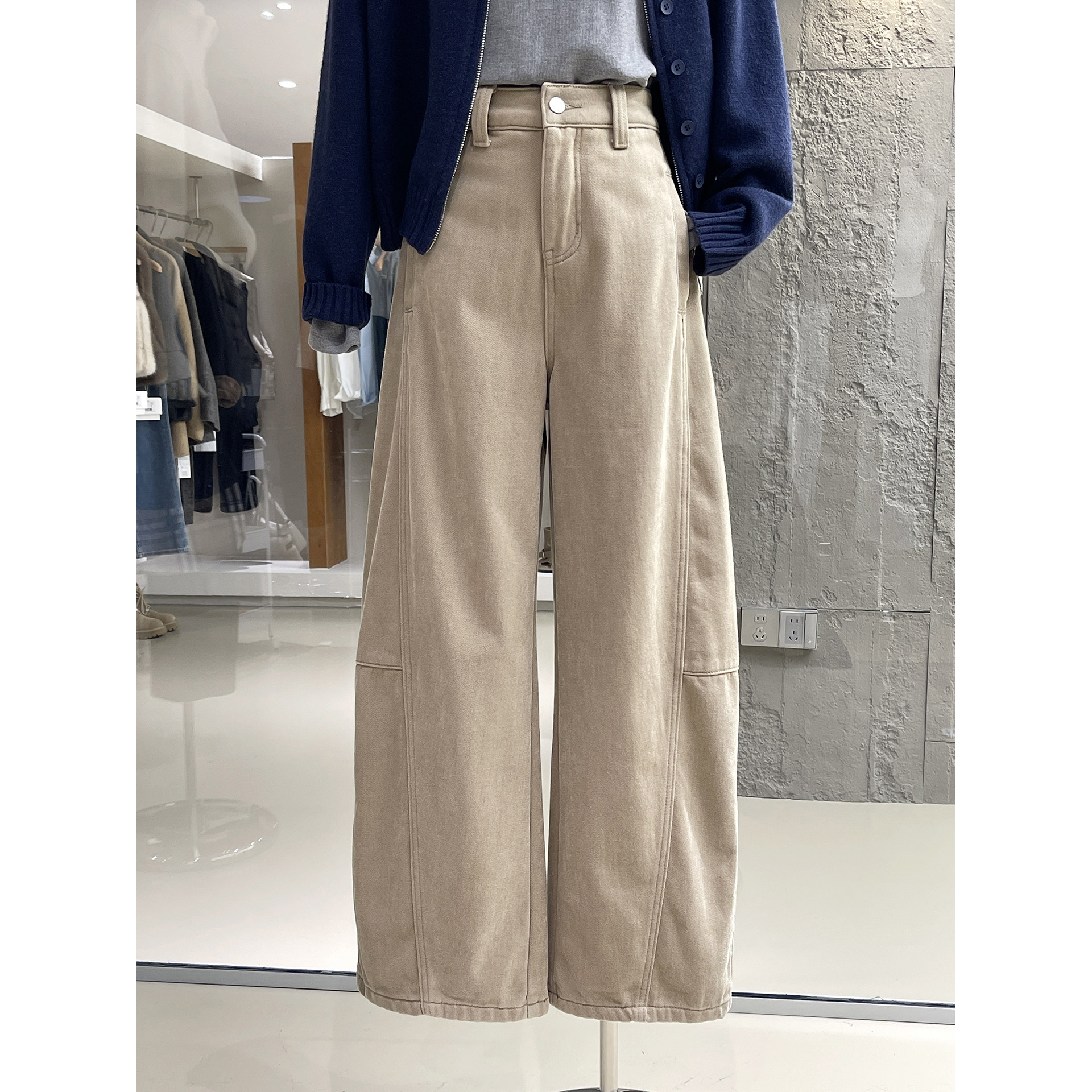 松弛感神裤水洗驼色宽松廓形感牛仔裤重磅垂坠加绒保暖复古阔腿裤,女装/女士精品,牛仔裤,淘宝优惠券,粉丝福利购,淘宝优惠卷