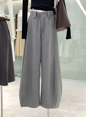 品质版型磨毛呢子廓形感灰色西装休闲裤2025秋冬保暖薄绒阔腿裤子