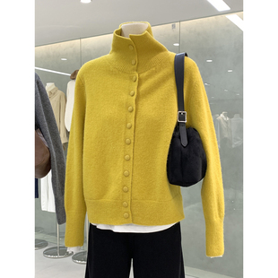 韩系百搭布包扣高领毛衣针织衫2025秋冬新款两穿设计领口保暖上衣