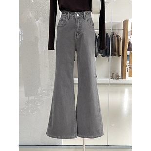 复古痞帅做旧风灰绿色高腰牛仔裤2025新款休闲百搭帅气直筒拖地裤