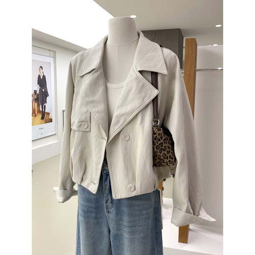 酷飒高级感西装领短款皮衣外套