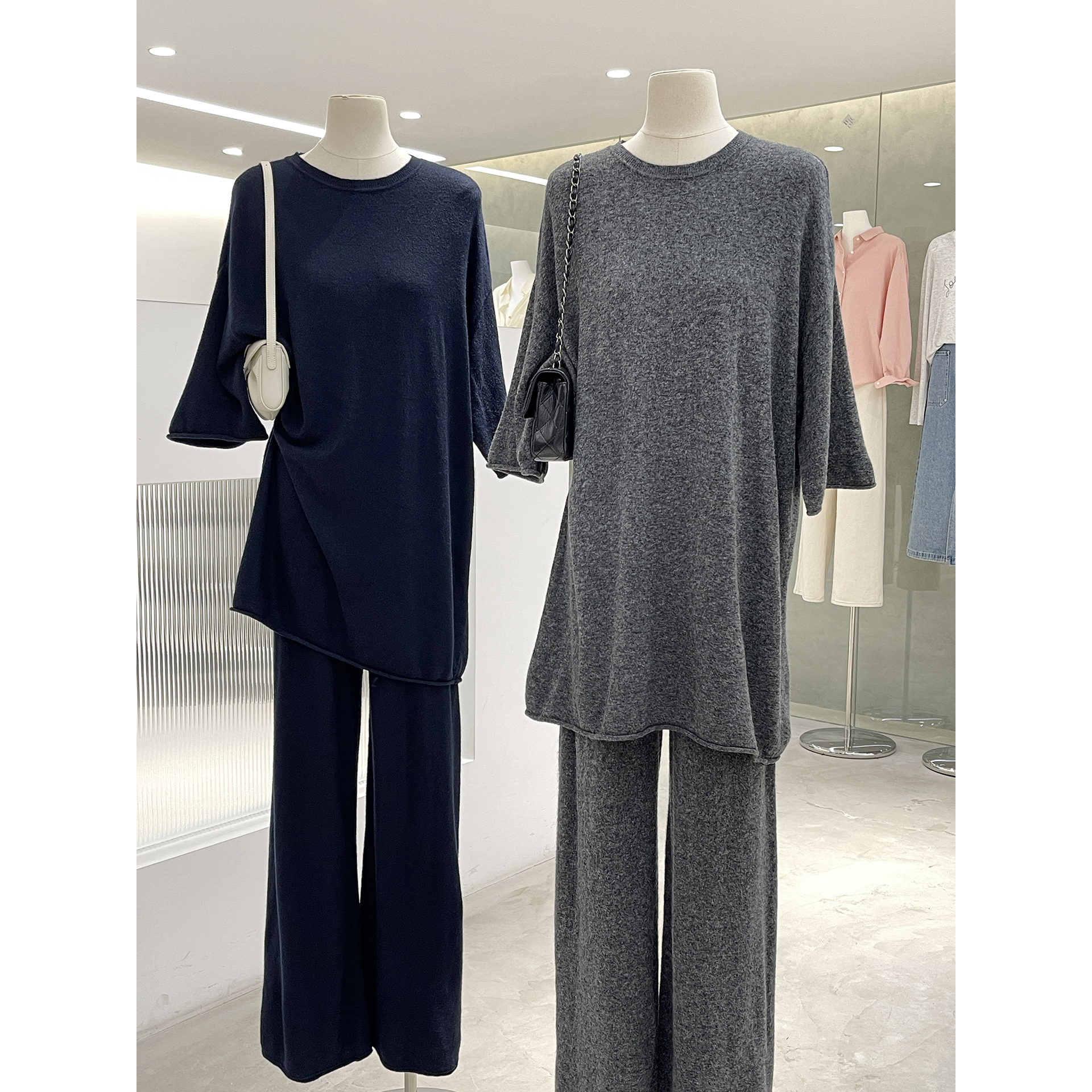 老钱感宽松针织上衣直筒休闲裤