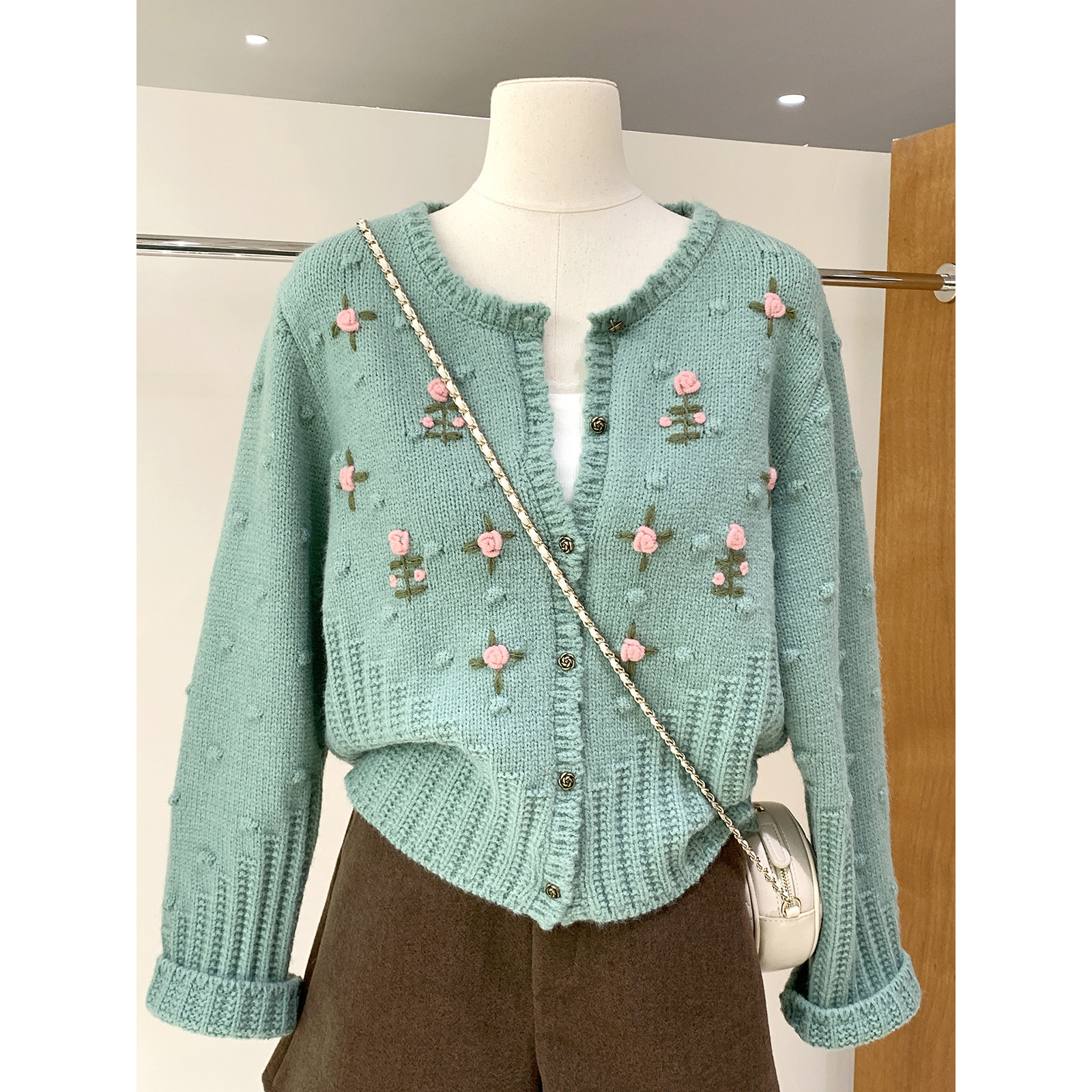 甜美森系少女感立体小花毛衣开衫