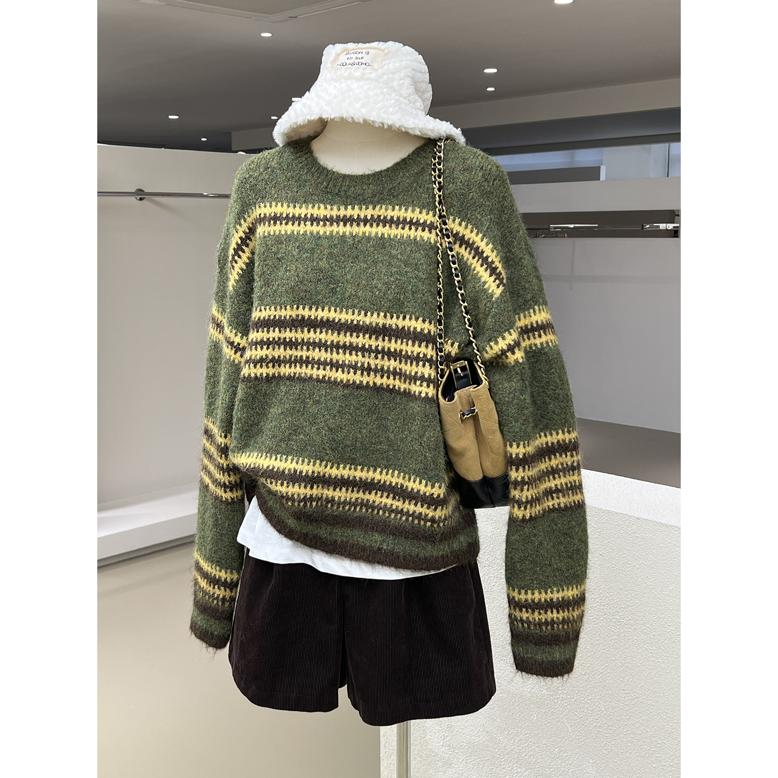 复古慵懒感撞色条纹毛衣针织衫女