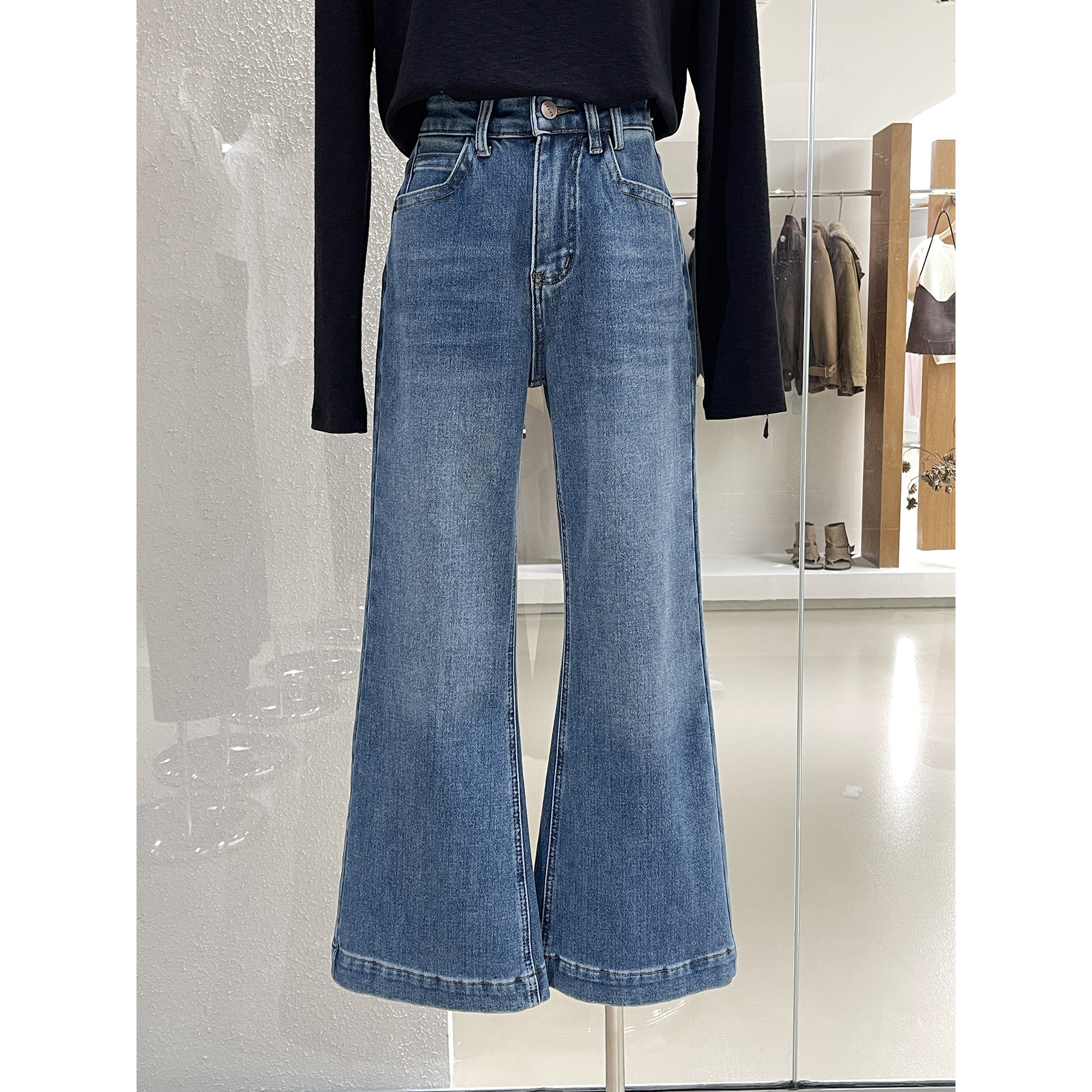 经典款四面弹百搭植绒牛仔裤