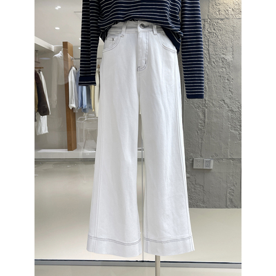 高级感舒适四面弹经典白色牛仔裤