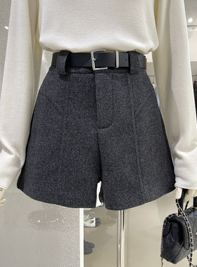 清仓捡漏不TUI不换！利落有型高腰A字阔腿短裤毛呢靴裤配腰带Q261