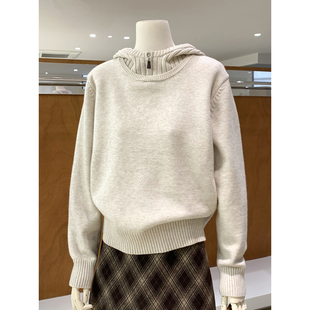 韩系休闲拼接连帽设计感毛衣秋冬新款宽松百搭显瘦不挑人针织帽衫